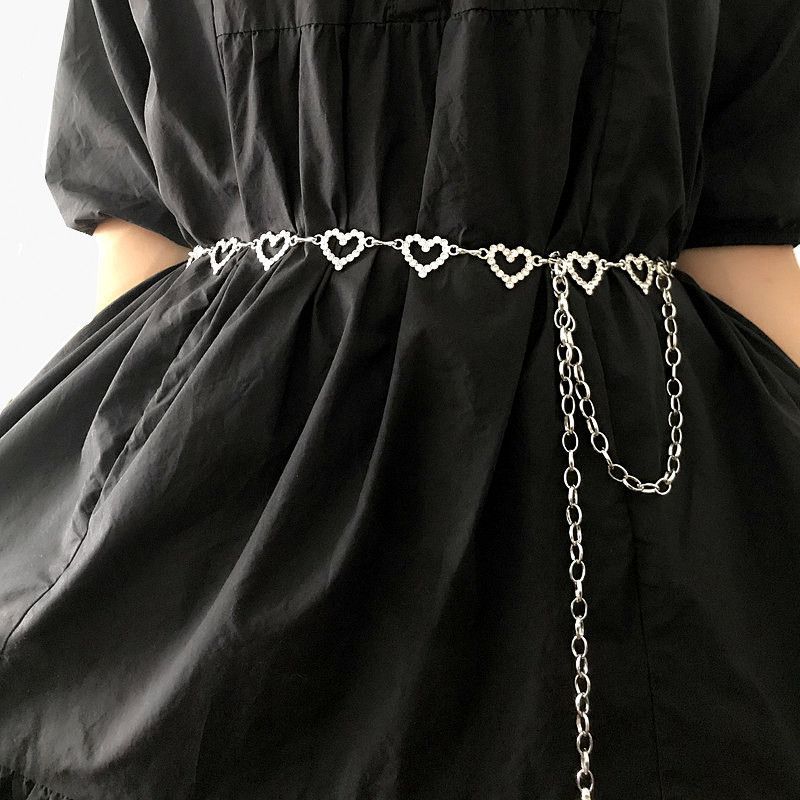 li yue heart shape rhinestone waist chain customized girls summer dress alloy metal woven belt fashion match phants zipper