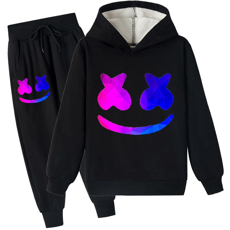 dj marshmello 棉花糖中大童双层加绒冬季卫衣绒长裤套装y010