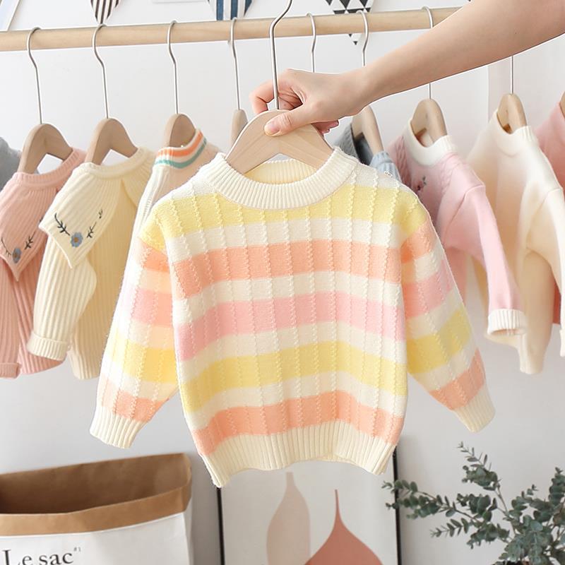 男童女童装2020秋冬季彩条套头毛衣女宝宝小童儿童韩版打底针织衫