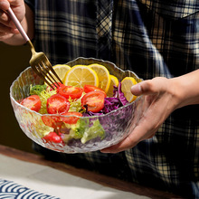 水晶玻璃碗冰川纹日式沙拉碗高颜值网红不规则锤纹碗蔬菜水果汤碗