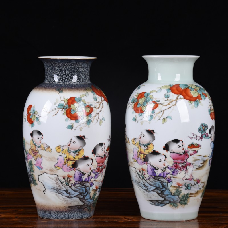 陶瓷装饰工艺品摆件釉上彩粉彩山水窑变观音瓶朱武作品家居摆件