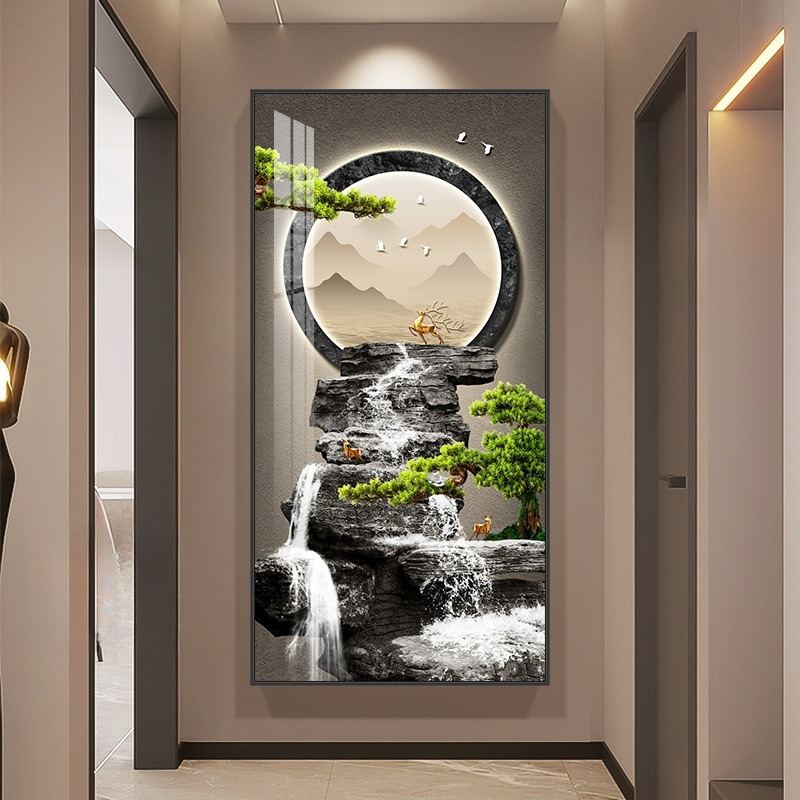 7oxw入户玄关山水画装饰画进门生财风景画走廊过道壁画正对墙客厅