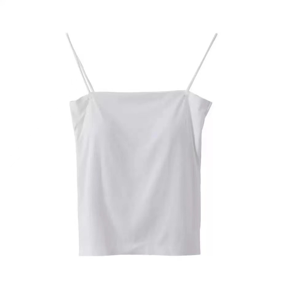 1806 Solid Color Camisole Women's Fixed Chest Pad Outerwear Top Thin Tube Top without Steel Ring Thin Strap Underwear Long