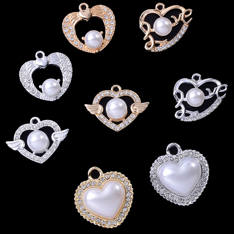 diy handmade earrings clavicle chain alloy accessory pendant fashion commuter pearl heart love heart uv color retention accessories