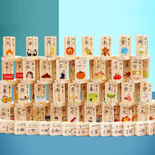 多米诺骨牌100粒数字汉字水果早教认知儿童木质积木拼装玩具跨境