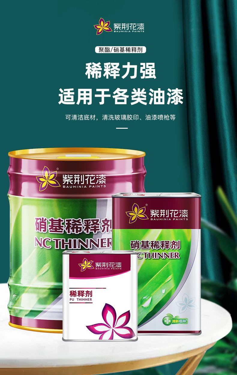 紫荆花硝基稀释剂 环保快干稀释剂 稀料天拿水 聚酯稀释剂 10kg