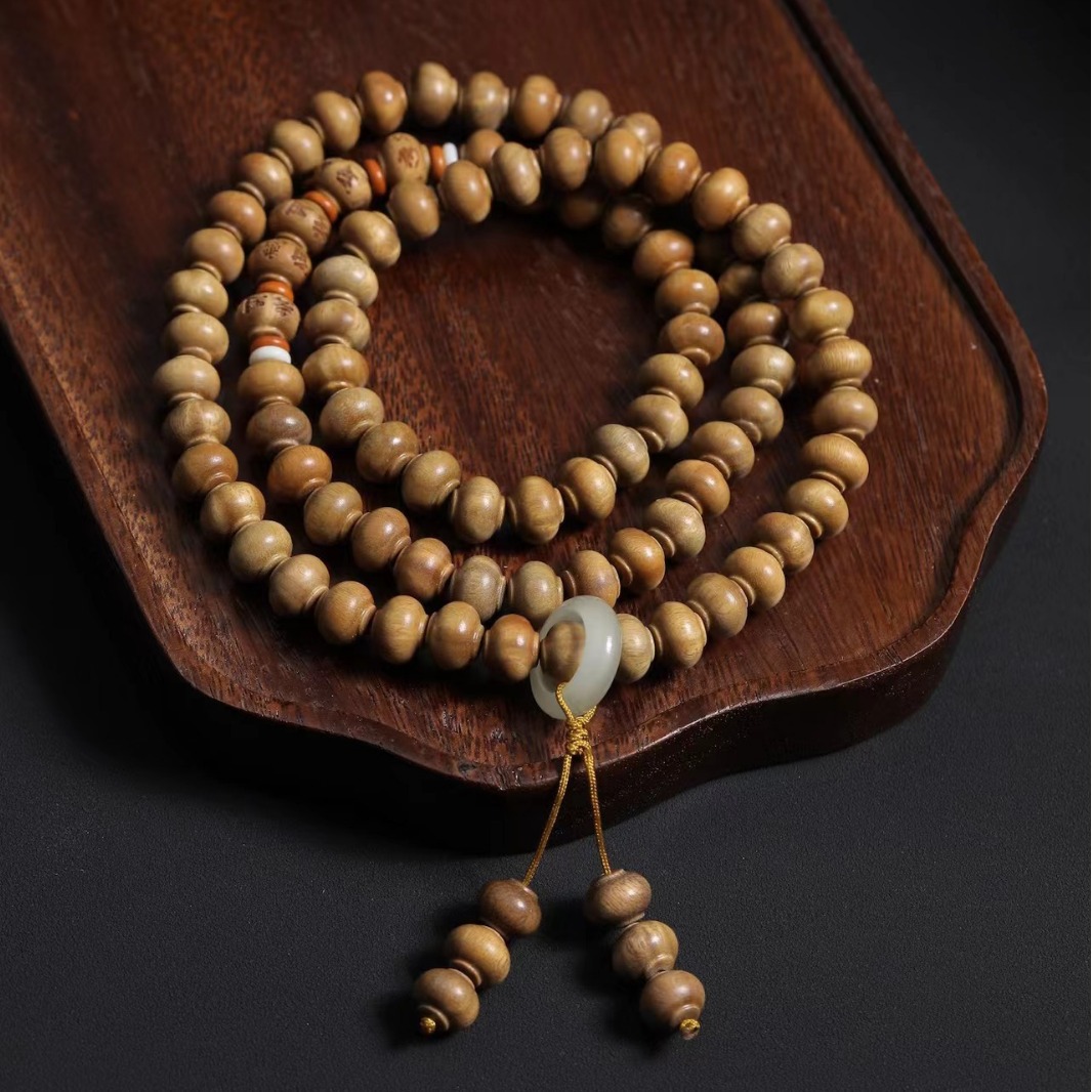 绿檀木雕刻六字箴言灯笼珠个性单圈多圈手链手串饰品夜明珠跑环款