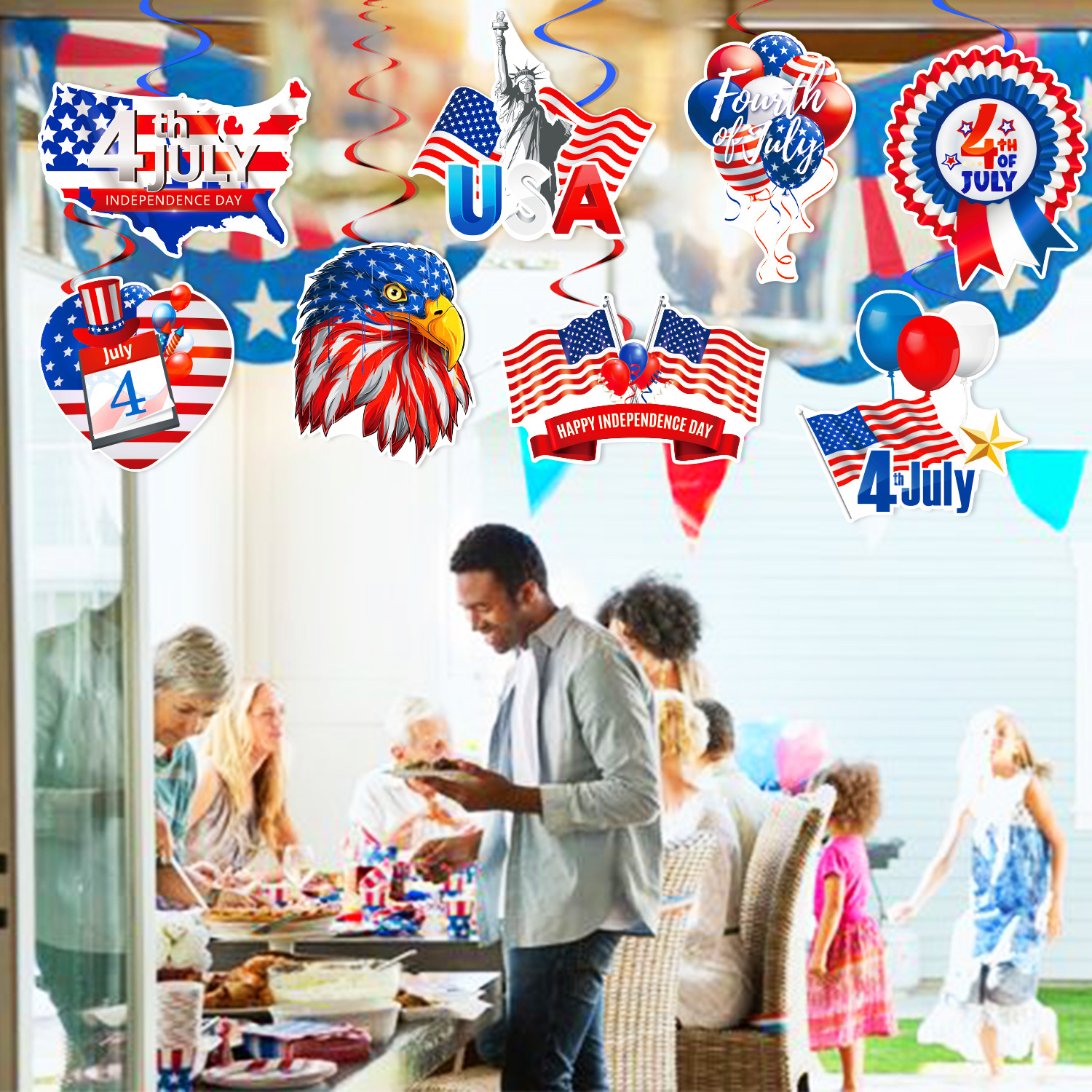 Independence Day Party Decoration Supplies Independence Day Flag Love Balloon Hanging Card Charm Spiral Holiday Party Decoration