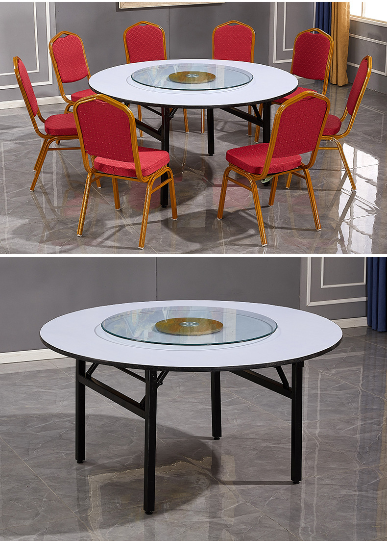 折叠餐桌饭店宴会桌子pvc会议培训餐桌8/10//20人酒店大圆桌批发