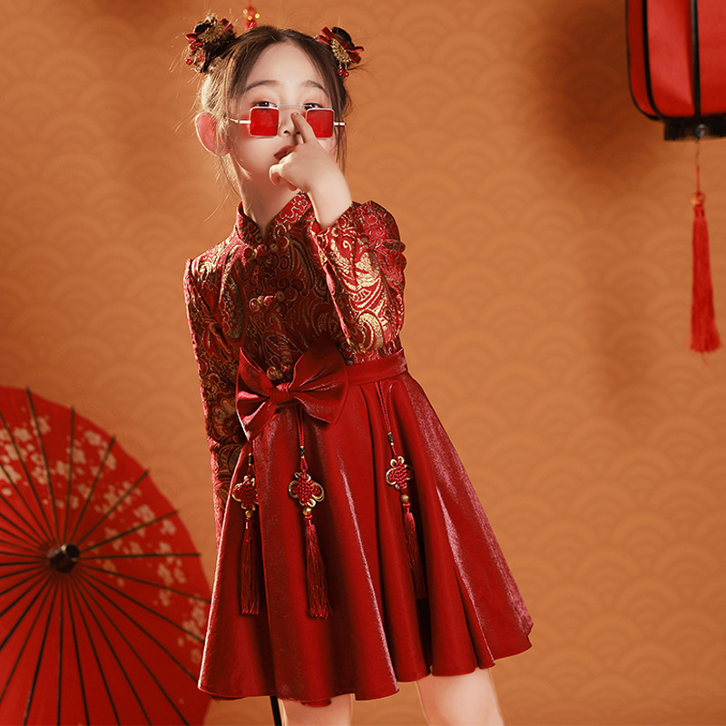 女童国潮风旗袍女孩中国风儿童礼服唐装走秀演出服服