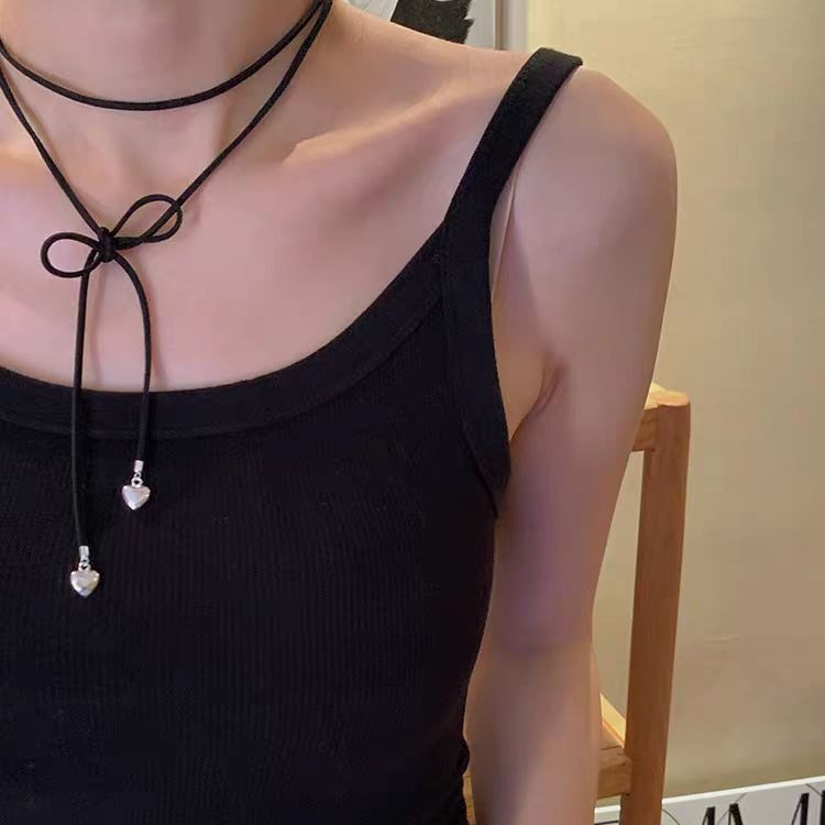 蝴蝶结脖子丝带爱心项链女系绑带颈链锁骨链秋冬毛衣链配饰品