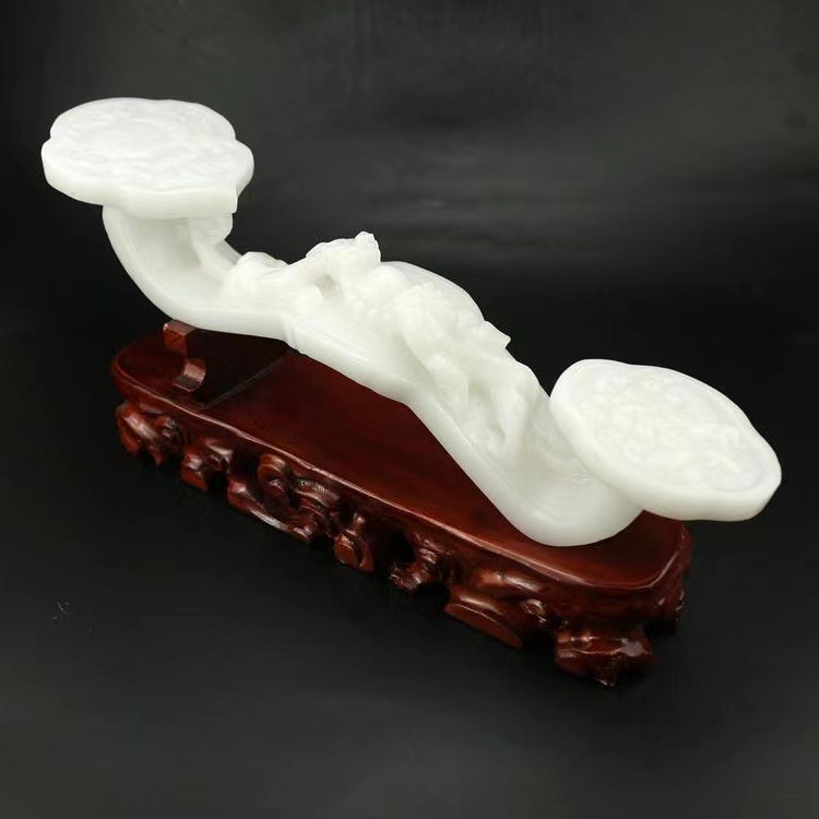 阿富汗玉汉白玉如意摆件雕刻玉如意镇宅风水保平安白玉装饰工艺品