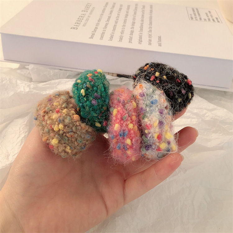 2022 New Autumn and Winter Colorful Wool Hair Ring Internet Celebrity Ins Girl Bun Headband Bold Rubber Band Hair Accessories