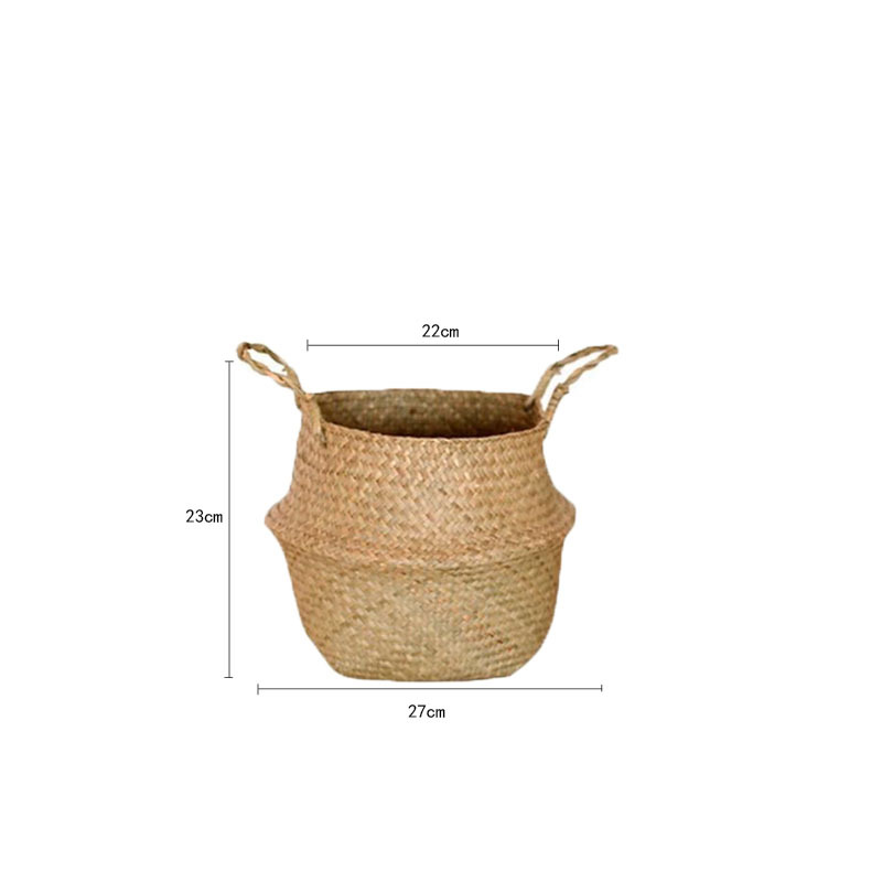 Nordic Flower Basket Portable Knitted Basket Flower Pot Straw Woven Bamboo Plant Straw Woven Floor Folding Straw Bag Basket Woven