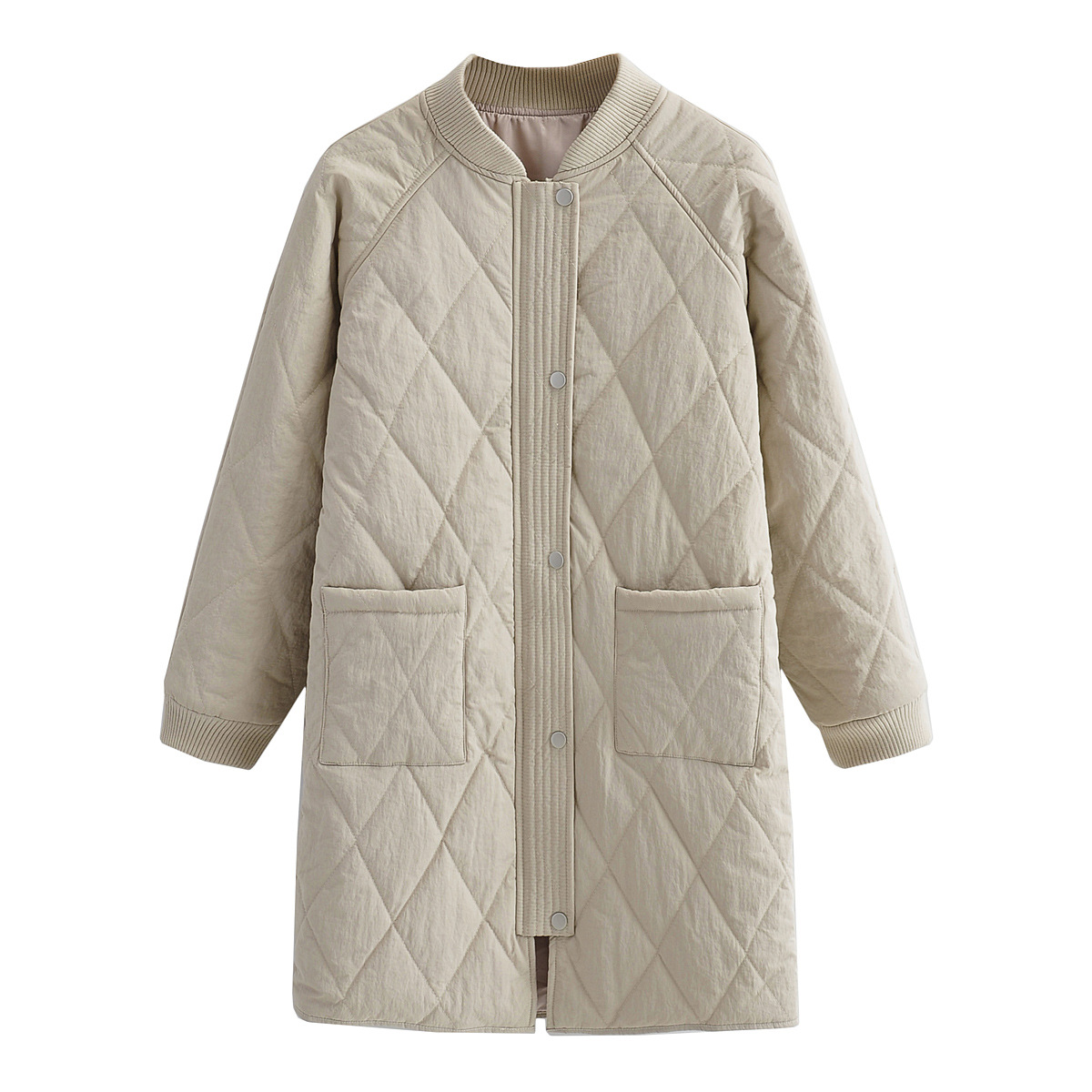 0成交36件39niu-8015韩版女装2019秋冬季新款 立领拉链口袋菱形棉衣