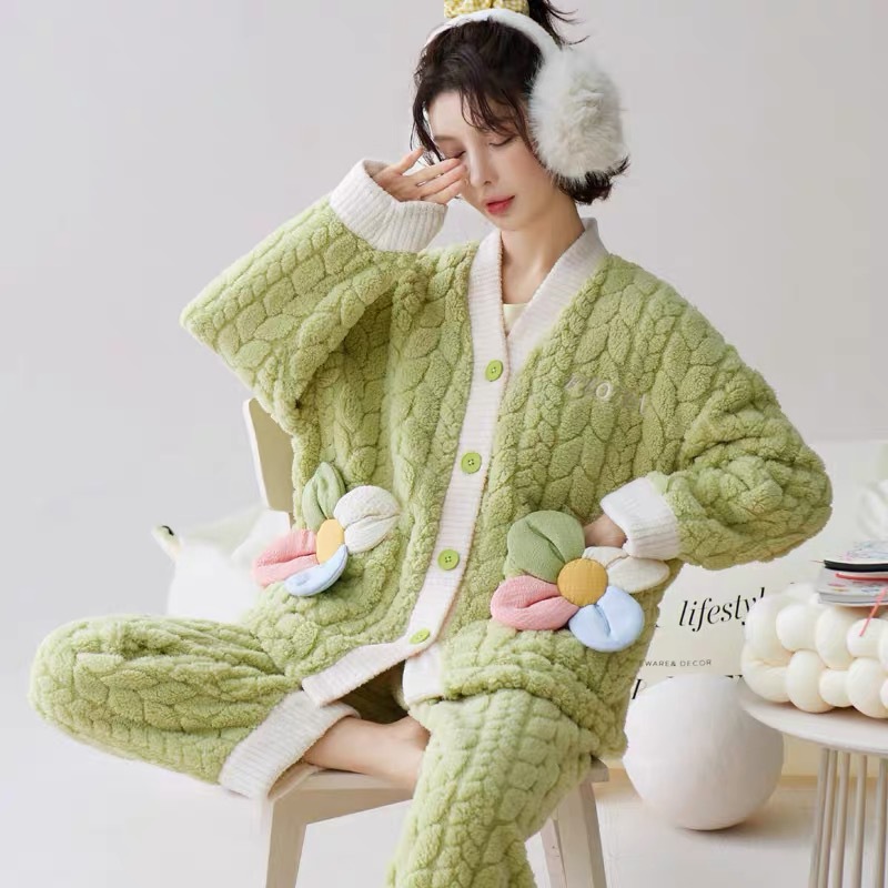 珊瑚绒睡衣女冬季长袖2023新款加厚加绒可爱法兰绒保暖家居服套装