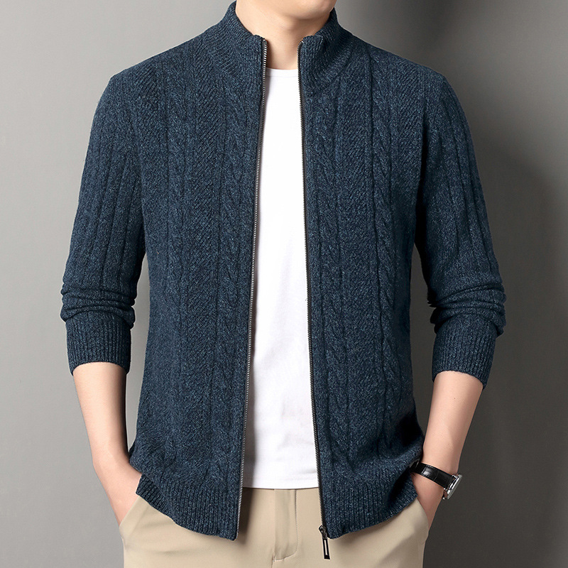 羊绒衫拉链开衫男士秋冬季立领针织衫韩版潮流外套提花羊毛衫上衣