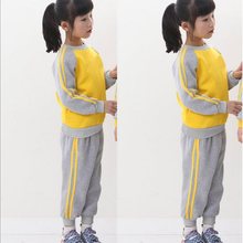 园服订作幼儿园春秋新款套装学生秋季班服黄色杠儿童运动校服棉