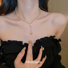 真金电镀锆石珍珠项链创意拼接法式甜美气质吊坠毛衣链时尚项饰女