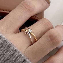 范智乔设计 韩国韩版925纯银打结戒指日韩女指环简约双排戒指
