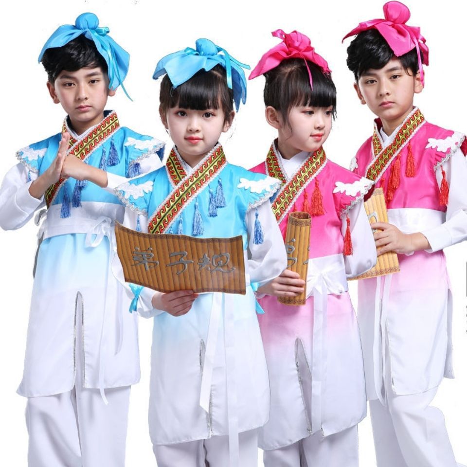 汉服国学书童古装男女儿童古筝表演服孔子三字经弟子规演出服小学生