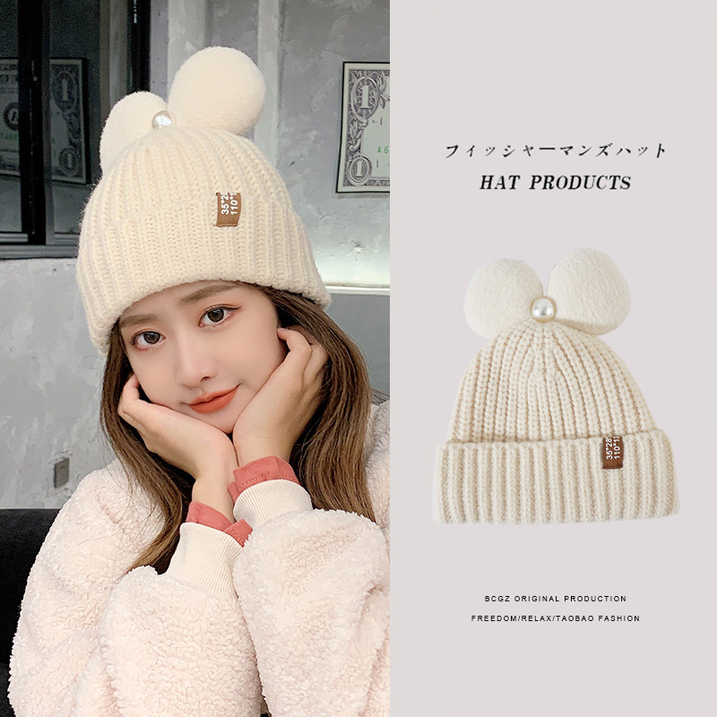 Hat Female Autumn and Winter Big Ears Japanese Style Sweet and Cute Knitted Hat Korean Thick Warm All-Match Earflaps Woolen Hat