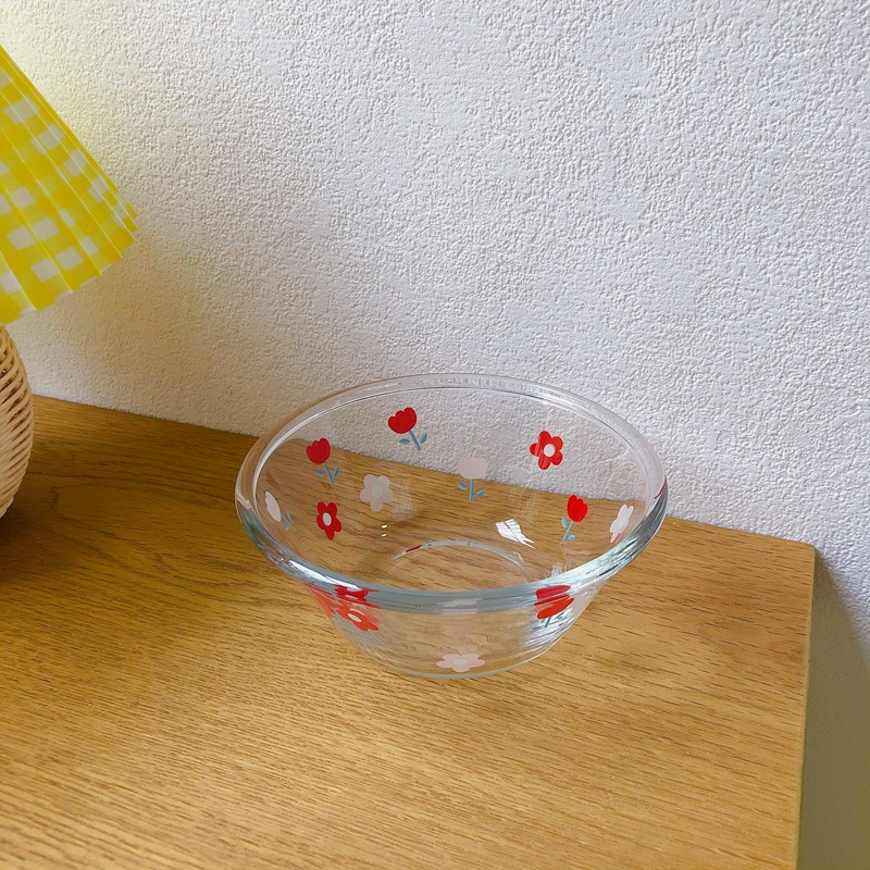 Japanese and Korean Ins Style Tulip Flower Bowl Glass Bowl Cute Girl Heart Fruit Salad Bowl Oatmeal Bowl Fruit Bowl