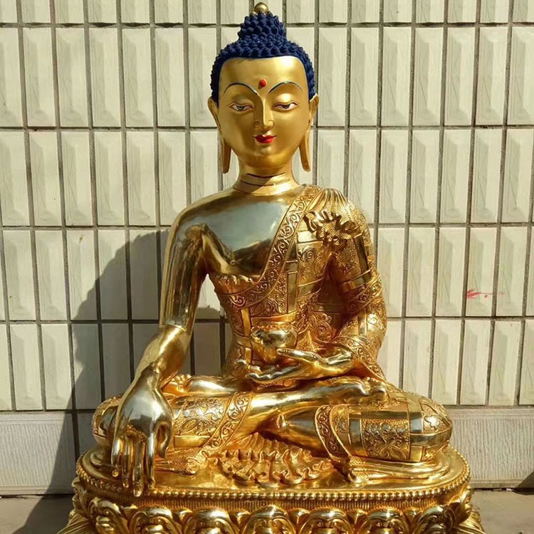 释迦牟尼佛佛像摆件纯铜鎏金密宗佛堂居家供奉藏传释迦摩尼三宝佛