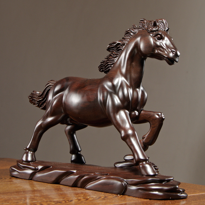 黑檀木雕生肖马摆件红木雕刻马到成功礼品家居客厅办公室装饰摆设