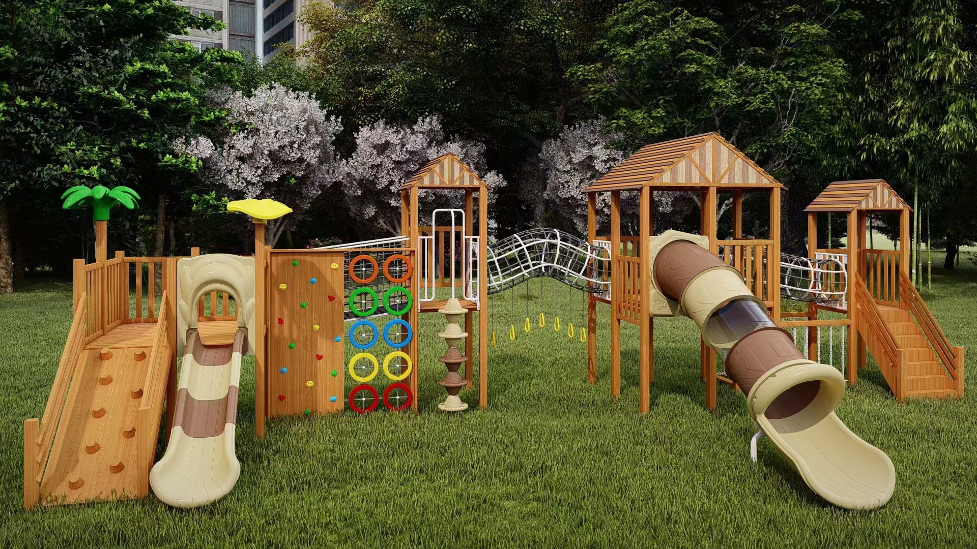 户外幼儿园大型滑梯小区设备室外儿童塑料小博士组合木质游乐设施