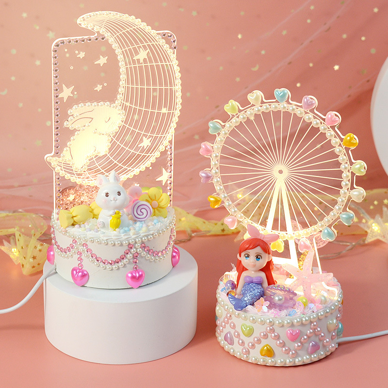 Children's Ferris Wheel 3d Night Light Material Package Diy Handmade Cream Plastic Toy Girl Birthday Gift Decoration