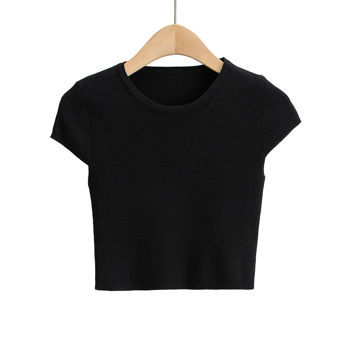 2021春款 欧美风修身小圆领针织紧身t恤 腰部绑绳半身裙套装女