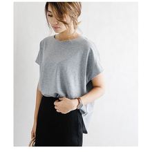 日系甜美背后特色宽松短袖棉T恤衫2022夏季纯色简约圆领上衣女