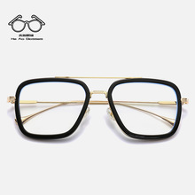 新款时尚复古钢铁侠方形男款TR90金属透明眼镜架防蓝光眼镜框近视