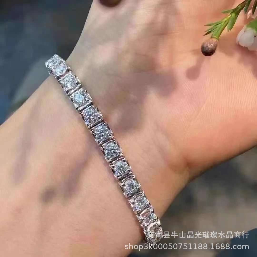 莫桑石手链女款 满钻牛头钻石手链 白金手链超闪d色vvs1钻石首饰