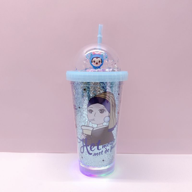 Cross-Border Factory Direct Supply Double Plastic Straw Cup Fashion Fishtail Milk Tea Girl Double-Layer Insert Cup