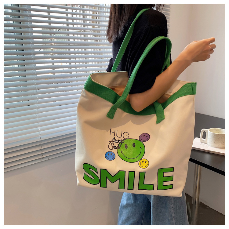 Ins Super Popular Smiley Face Canvas Bag for Women 2023 New Handbags for Moms Large Capacity One Shoulder Shopping Bag Travel Bag