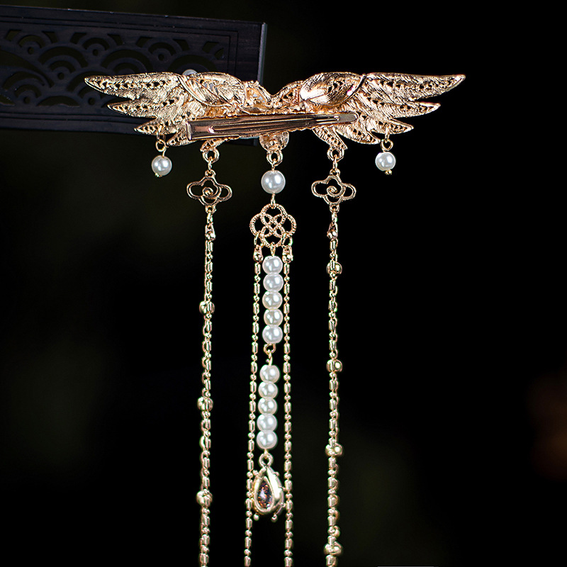 复古风头饰仙气翅膀羽毛流苏发夹古风发饰少女全新对夹演出装配饰