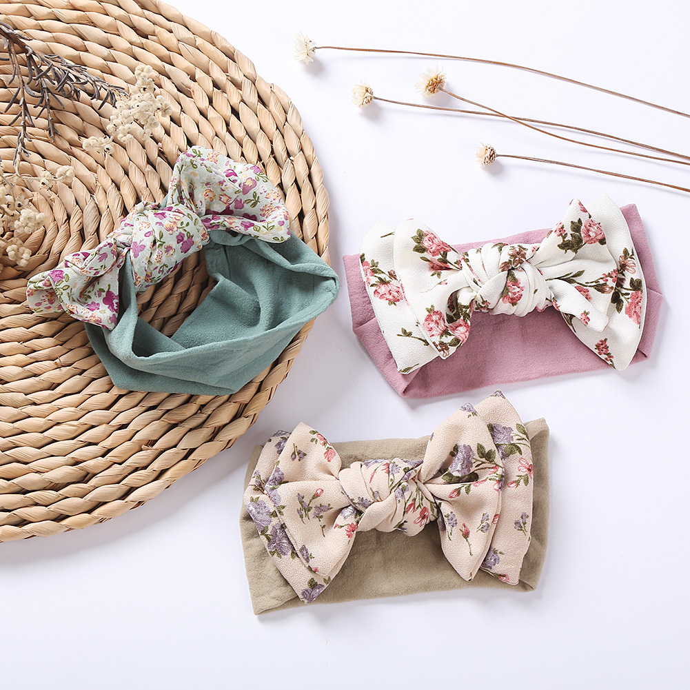 Chiffon Bow Print Children Knotting Hairband Baby High Elasticity Super Soft Baby Headband