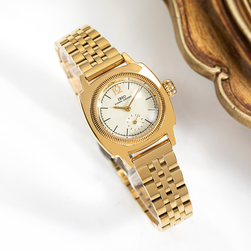 ibso爱彼思诺新款方形钢带手表小表盘中古风女表独立秒盘复古轻奢