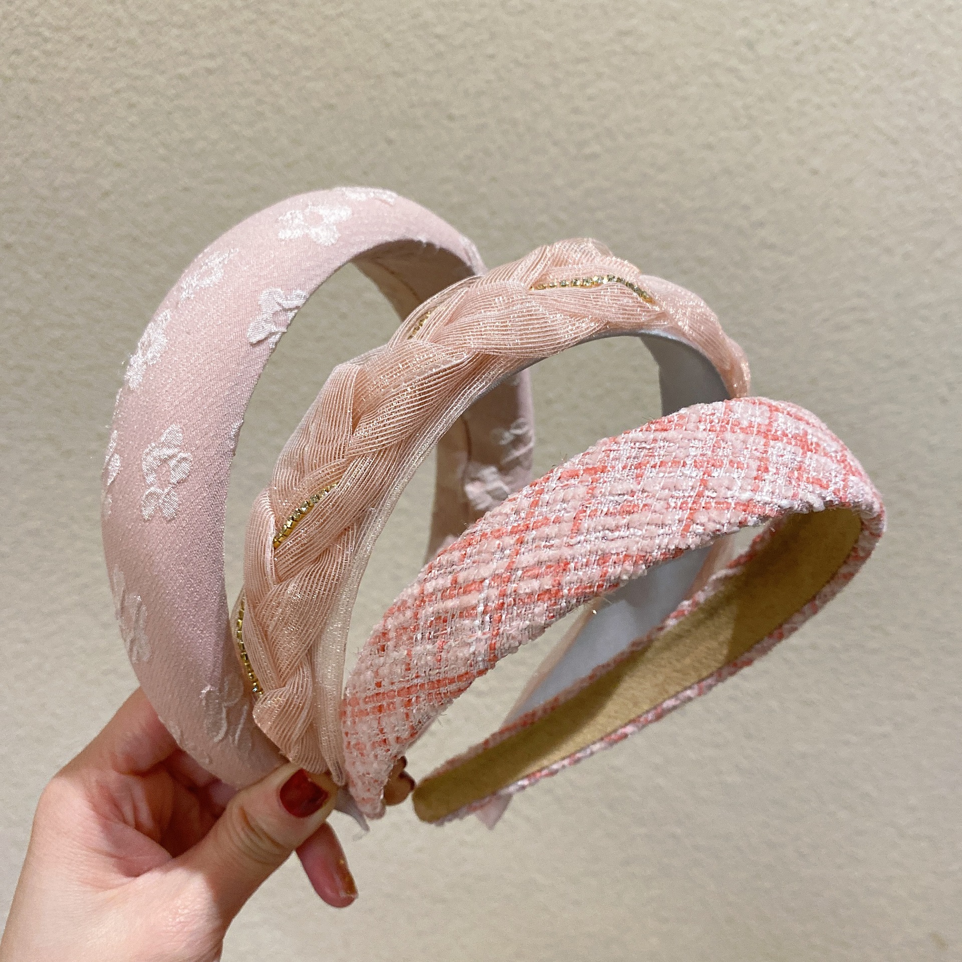 粉色系甜美少女珍珠网纱海绵发箍压发发卡饰品卡子头箍发饰头饰女