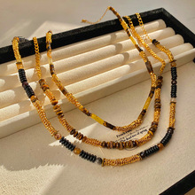 中式复古美拉德串珠项链女小众设计高级感锁骨链天然虎眼石毛衣链