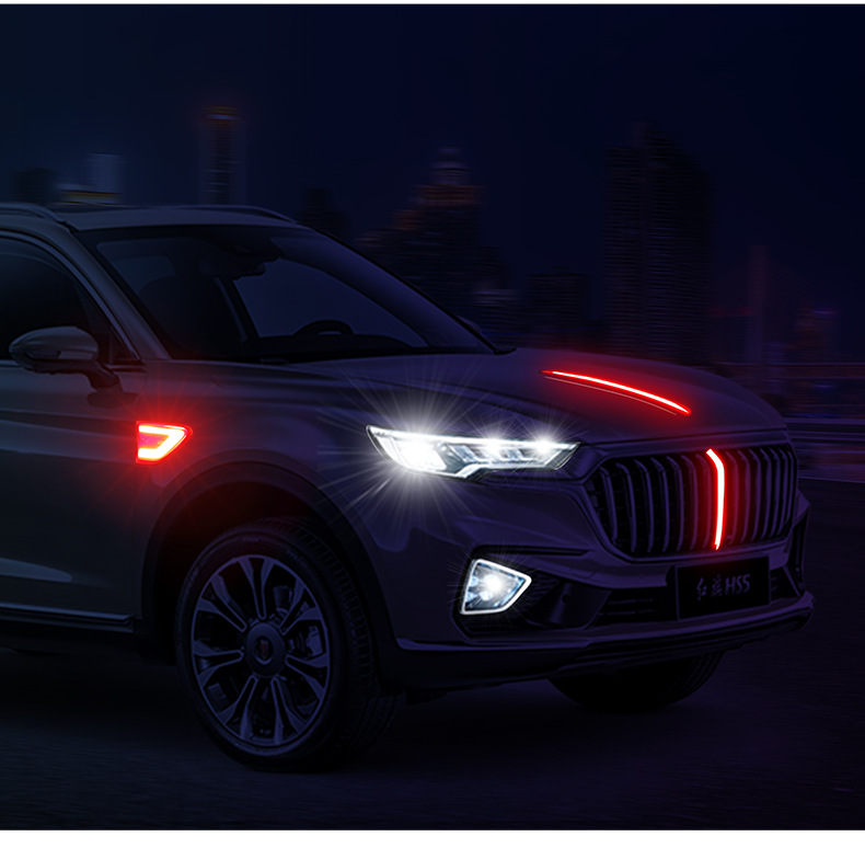 红旗hs5汽车中网灯改装亮条led流水灯适用机盖立标流光灯外观装饰