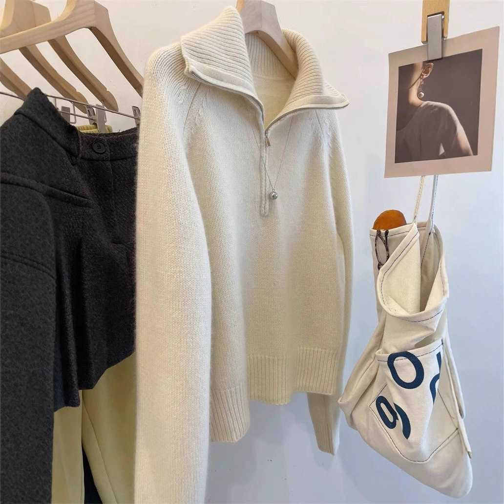 半拉链翻领羊绒衫女秋冬慵懒高级感套头内搭打底针织衫2025新款