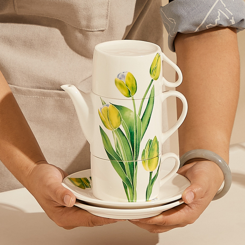 Fresh Ceramic Tea Set Tulip Goddess Festival Gift Ceramic Cup Wholesale Delivery Can Add Logo