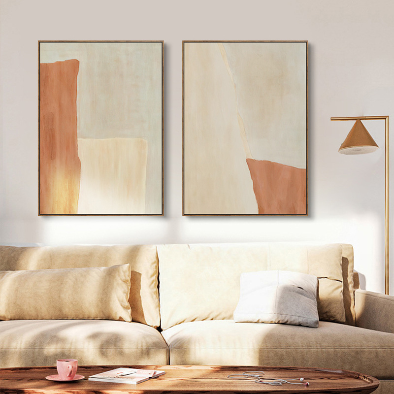 北欧卧室装饰画侘寂风抽象客厅沙发背景墙面挂画民宿床头原木壁画