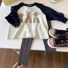 童装女童秋装套装洋气时髦儿童宝宝拼色T恤卫衣打底裤两件套包邮