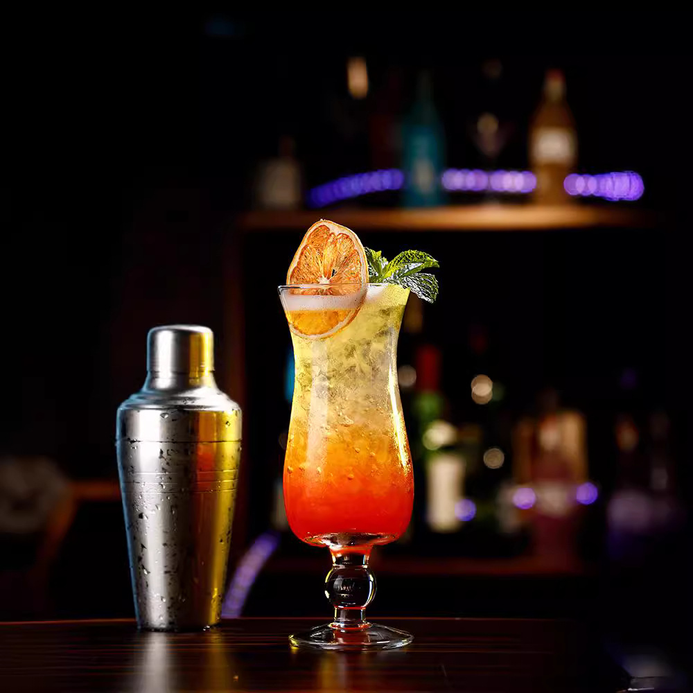 酒吧飓风杯果汁杯玻璃杯子高脚杯特饮杯冷饮杯网红鸡尾酒杯珠点杯