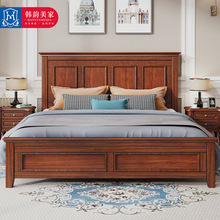 美式乡村实木双人大床1.8米主卧婚床高箱简约床头家具厂家批发