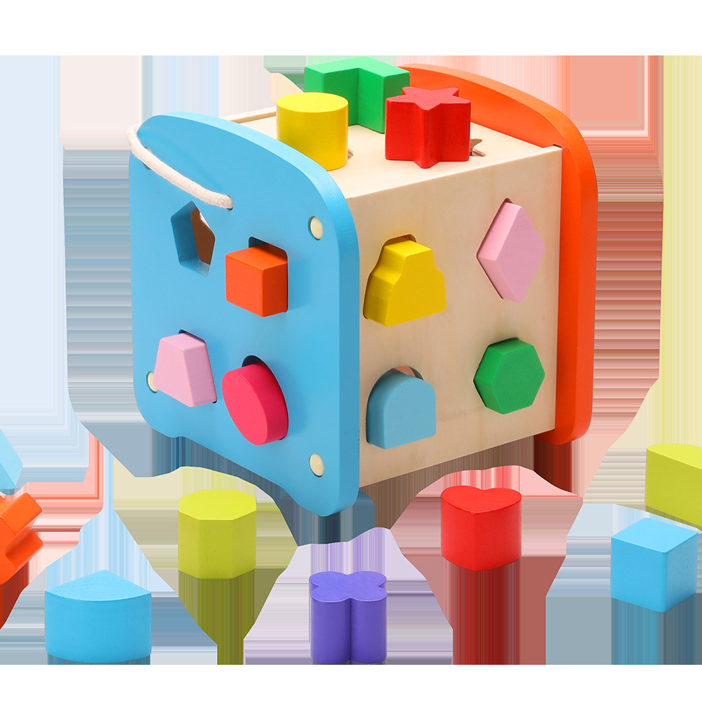19孔益智力盒多功能套柱绕珠四面百宝箱儿童形状认知配对早教玩具